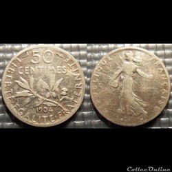 Ga 50 centimes Semeuse 1904 18mm 2.5g