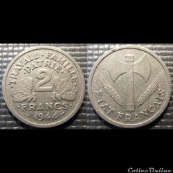 Jd 2 francs Bazor 1944 B 27mm 2.2g