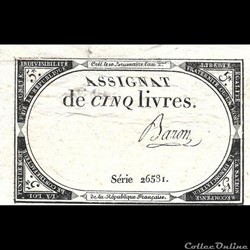Assignat de cinq livres Baron