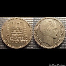 Lc 10 francs Turin grosse tête rameaux courts 1946 26mm 7g