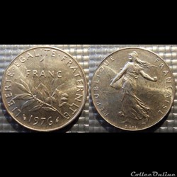 Hg 1 franc semeuse 1976 24mm 6g