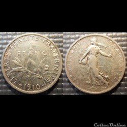 Ha 1 franc Semeuse 1910 23mm 5g