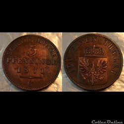 Allemagne Prusse 3 Pfenninge 1871 C