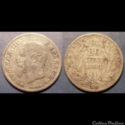 N-Napoleon III Empereur 20 centimes non lauré 1860 BB