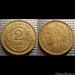 Jc 2 francs Morlon 1939 27mm 8g