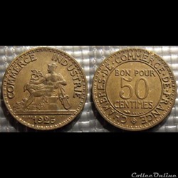 Gb 50 centimes Chambre de commerce 1925 18mm 2g