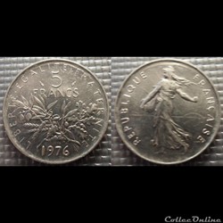 Kg 5 francs Semeuse 1976 29mm 10g