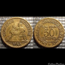 Gb 50 centimes Chambre de commerce 1923 18mm 2g