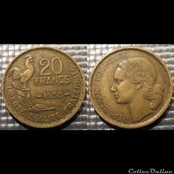 Mc 20 francs G. GUIRAUD 1950 23.5mm 4g