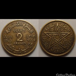 Maroc Système monétaire Français 2 Francs 1945