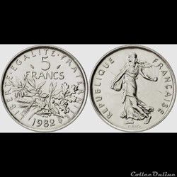 Kg 5 francs Semeuse 1982 29mm 10g