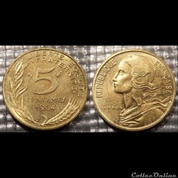 Cf 5 centimes Marianne 1984 17mm 2g