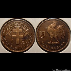 Madagascar 1 Franc France Libre 1943 SA (Prétoria)