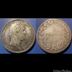 G-Louis Philippe 5 Francs 1831 W tête nue