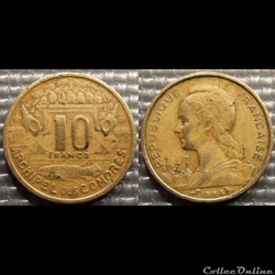Comores Archipel des Comores 10 francs République Française 1964
