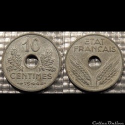 Dg 10 centimes Etat Français 1944 17mm 1.5g