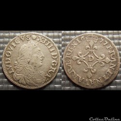 H21 Louis XIV 4 Sols dits "des Traitants" 1677 D Lyon