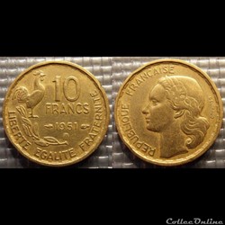 Le 10 francs Guiraud 1951 B 20mm 3g