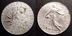 Ha 1 franc Semeuse 1915 - Fausse - 22.3mm 2.63g épaisseur 0.9mm