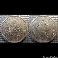 Jg 2 francs semeuse 1983 26.5mm 7.5g