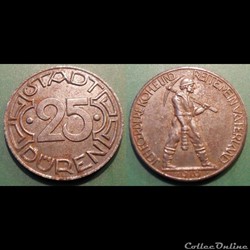q- MN etr Germany Dûren 25 Pfennig 1919