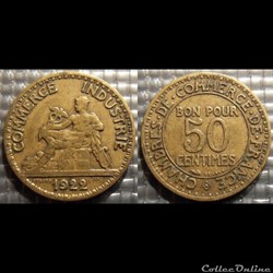 Gb 50 centimes Chambre de commerce 1922 18mm 2g