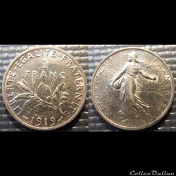 Ha 1 franc Semeuse 1919 23mm 5g