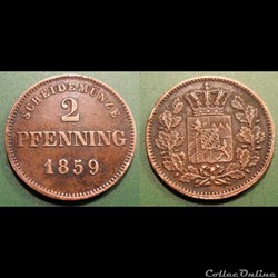 Allemagne Bavière 2 Pfenning 1859