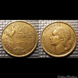 Mc 20 francs G. GUIRAUD 1951 B 23.5mm 4g