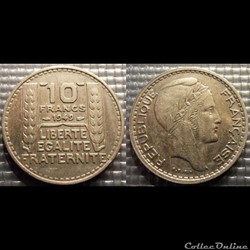 Ld 10 francs Turin petite tête 1949 26mm 7g