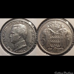 Monaco 5 francs 1960 Rainier III
