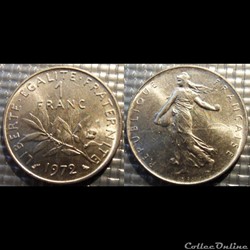 Hg 1 franc semeuse 1972 24mm 6g
