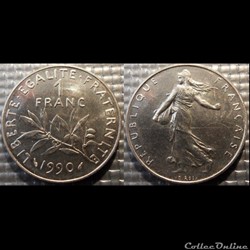 Hg 1 franc semeuse 1990 24mm 6g