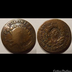 Guadeloupe Sol surfrappé RF 3 sous 9 deniers ou 1/4 Escalin 1767
