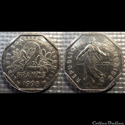 Jg 2 francs semeuse 1998 26.5mm 7.5g