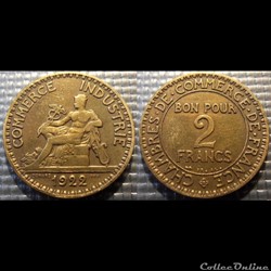 Jb 2 francs Domard 1922 27mm 8g