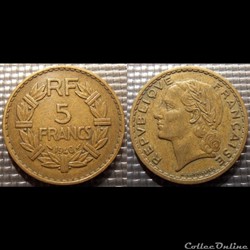 Kc 5 francs Lavrillier 1940 31mm 12g