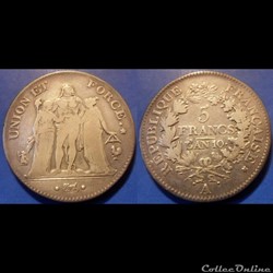 C-Directoire 5 Francs An 10A Union et Force