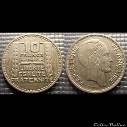 Ld 10 francs Turin petite tête 1947 26mm 7g