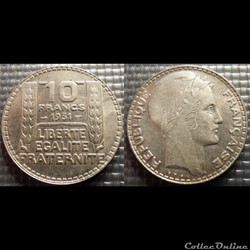 La 10 francs Turin 1931 28mm 10g