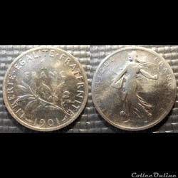 Ha 1 franc Semeuse 1901 23mm 5g