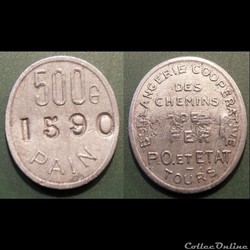 p- MN Tours Boulangerie coopérative des chemins de fer 500 g pain. 1922-1927 Al Elie:15.1