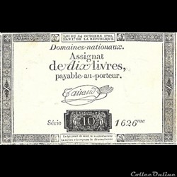 Assignat de dix livres filigrane LA LOI LE ROI
