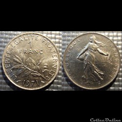 Hg 1 franc semeuse 1971 24mm 6g