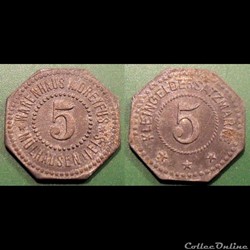 b- Jeton Mulhouse Warenhaus A. Dreyfus (Grand magasin). 5 pfennig