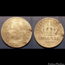 N-Napoleon III Empereur 20 centimes lauré petit modèle 1866 K