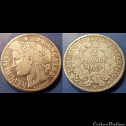 J-Gouv. Déf Nationale/Troisième République 2 Francs Céres 1871 A