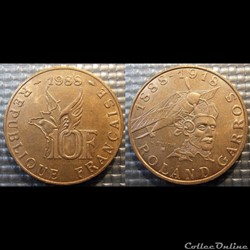 Ln 10 francs Roland Garros aviateur 1988 26mm 10g