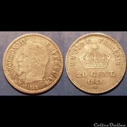 N-Napoleon III Empereur 20 centimes lauré 1867 K
