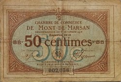 B1 50Cent Chambre de Commerce de Mont de Marsan Délibération du 1 décembre 1914 Emission 1916